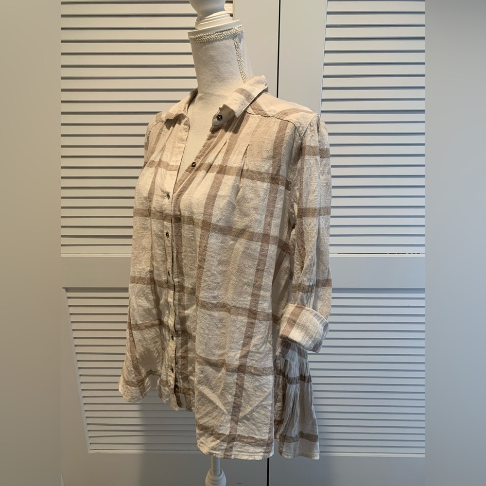 FREE PEOPLE Cream Peppy In Plaid Blouse M - Picture 5 of 8